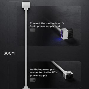 2025/12/1000387554.jpg ASIAHORSE Hydrus 8-Pin ARGB CPU Extension Cable – 30cm White, 18AWG Wire, RGB Lighting, 12V, 25A Current, 300W Power Rating, Premium PVC Build for Clean Aesthetics