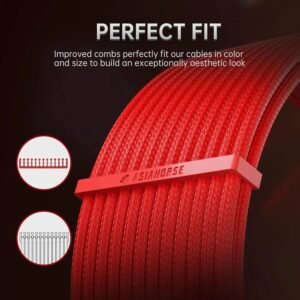 AsiaHorse 16AWG 6KIT DOUBLE Red Sleeved PSU Cable Extension Kit – 24-Pin ATX, Dual 4+4 CPU EPS, 3x PCI-E 6+2, Gold-Plated Terminals, 300mm, High-Density PET Braided
