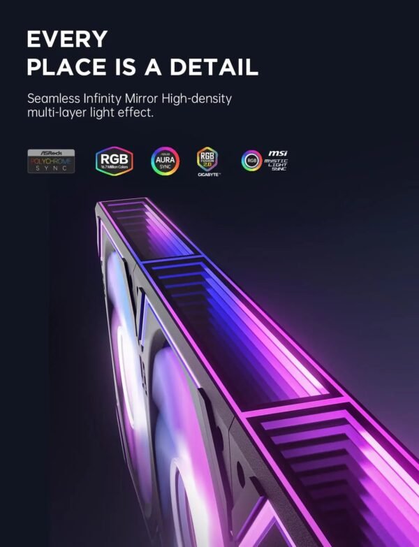 AsiaHorse Dawn Pro ARGB 120mm Fan 3-Pack – Modular Daisy Chain, Infinity Mirror, PWM Control, HDB Bearing, 900-1850 RPM, 71 CFM Airflow, ARGB Sync – Forward Black