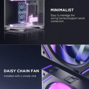 AsiaHorse Dawn Pro ARGB 120mm Fan 3-Pack – Modular Daisy Chain, Infinity Mirror, PWM Control, HDB Bearing, 900-1850 RPM, 71 CFM Airflow, ARGB Sync – Forward Black
