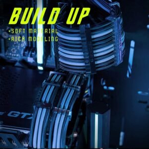 ASIAHORSE 18AWG Black-Grey PSU Cable Extension Kit – 4 Pack (24-Pin ATX, 4+4 Pin EPS, 2x PCI-E 6+2) Braided Sleeved, Soft Nylon, Cable Combs, Universal Compatibility