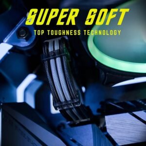 ASIAHORSE 18AWG Black-Grey PSU Cable Extension Kit – 4 Pack (24-Pin ATX, 4+4 Pin EPS, 2x PCI-E 6+2) Braided Sleeved, Soft Nylon, Cable Combs, Universal Compatibility