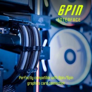 ASIAHORSE 18AWG Black-Grey PSU Cable Extension Kit – 4 Pack (24-Pin ATX, 4+4 Pin EPS, 2x PCI-E 6+2) Braided Sleeved, Soft Nylon, Cable Combs, Universal Compatibility