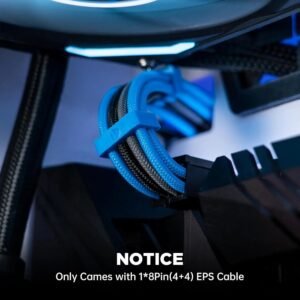 AsiaHorse 18AWG Blue-Grey-Black Sleeved PSU Extension Cable Kit – 6 Pack, 300mm, PET Braided, Phosphor Copper Terminals, Durable & Flexible Cable Management Solution