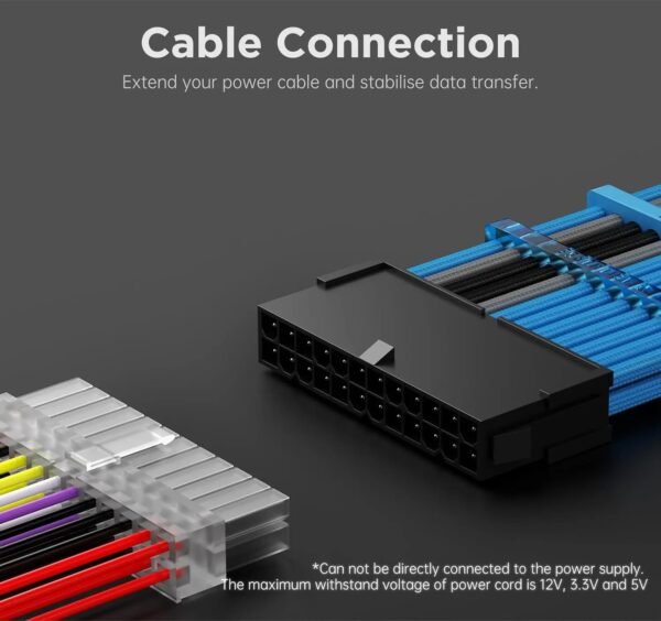 AsiaHorse 18AWG Blue-Grey-Black Sleeved PSU Extension Cable Kit – 6 Pack, 300mm, PET Braided, Phosphor Copper Terminals, Durable & Flexible Cable Management Solution