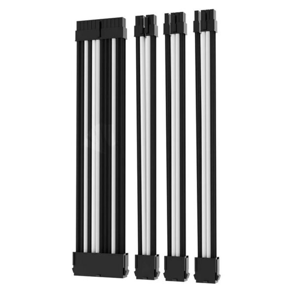 2025/12/1000388839.jpg ASIAHORSE 18AWG Black-White PSU Cable Extension Kit – 4 Pack (24-Pin ATX, 4+4 Pin EPS, 2x PCI-E 6+2) Braided Sleeved, Soft Nylon, Cable Combs, Universal Compatibility