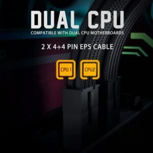 AsiaHorse 16AWG 6KIT DOUBLE Black Sleeved PSU Cable Extension Kit – 24-Pin ATX, Dual 4+4 CPU EPS, 3x PCI-E 6+2, Gold-Plated Terminals, 300mm, High-Density PET Braided