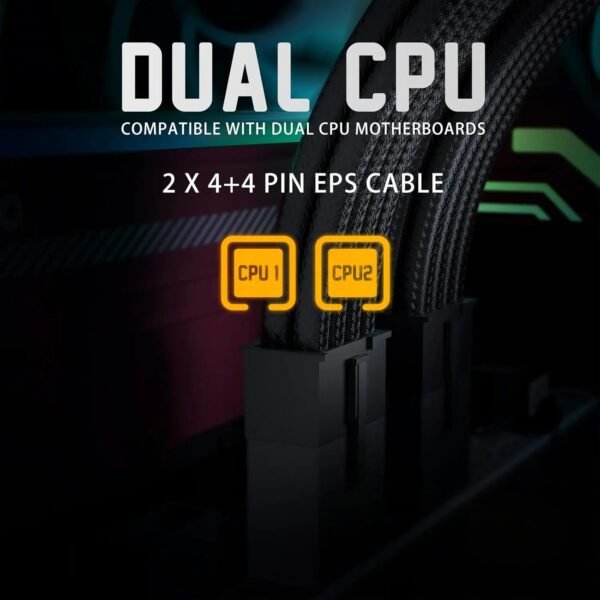 AsiaHorse 16AWG 6KIT DOUBLE Black Sleeved PSU Cable Extension Kit – 24-Pin ATX, Dual 4+4 CPU EPS, 3x PCI-E 6+2, Gold-Plated Terminals, 300mm, High-Density PET Braided