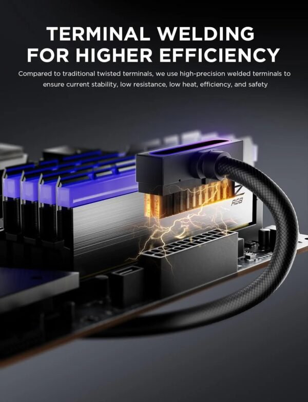 2025/12/1000388887.jpg ASIAHORSE Hydrus 24-Pin ARGB PSU Left Extension Cable 400mm – Black, 18AWG, RGB Lighting, PVC Material, 12V Voltage, 250W Rated Power, Premium Cable Mod for PC Builds