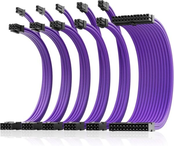 2025/12/1000388958.jpg AsiaHorse 16AWG 6KIT DOUBLE Purple Sleeved PSU Cable Extension Kit – 24-Pin ATX, Dual 4+4 CPU EPS, 3x PCI-E 6+2, Gold-Plated Terminals, 300mm, High-Density PET Braided