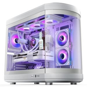 2025/12/1000388968.jpg ASIAHORSE Perseus Mid Tower ATX Case – Dual-Chamber Design, Panoramic Curved Glass, Type-C I/O, 360mm Water Cooling Support, 9 Fan Slots, Robust SPCC Steel Frame, White
