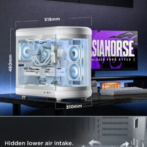 2025/12/1000388970.jpg ASIAHORSE Perseus Mid Tower ATX Case – Dual-Chamber Design, Panoramic Curved Glass, Type-C I/O, 360mm Water Cooling Support, 9 Fan Slots, Robust SPCC Steel Frame, White