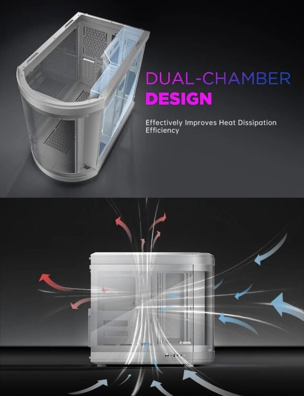 2025/12/1000388971.jpg ASIAHORSE Perseus Mid Tower ATX Case – Dual-Chamber Design, Panoramic Curved Glass, Type-C I/O, 360mm Water Cooling Support, 9 Fan Slots, Robust SPCC Steel Frame, White