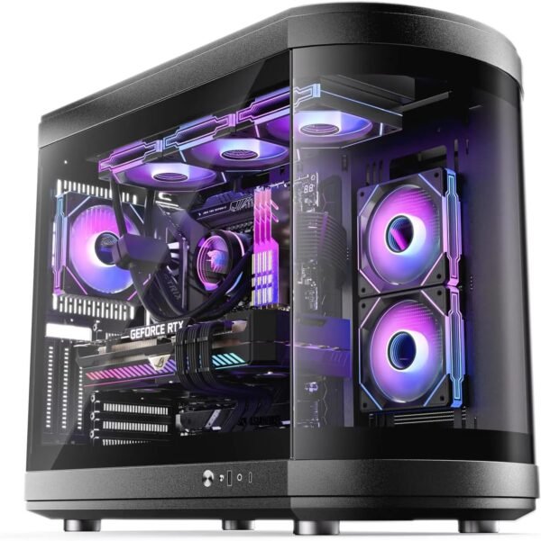 2025/12/1000388972.jpg ASIAHORSE Perseus Mid Tower ATX Case – Dual-Chamber Design, Panoramic Curved Glass, Type-C I/O, 360mm Water Cooling Support, 9 Fan Slots, Robust SPCC Steel Frame, Black