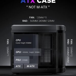 2025/12/1000388975.jpg ASIAHORSE Perseus Mid Tower ATX Case – Dual-Chamber Design, Panoramic Curved Glass, Type-C I/O, 360mm Water Cooling Support, 9 Fan Slots, Robust SPCC Steel Frame, Black