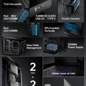 2025/12/1000388976.jpg ASIAHORSE Perseus Mid Tower ATX Case – Dual-Chamber Design, Panoramic Curved Glass, Type-C I/O, 360mm Water Cooling Support, 9 Fan Slots, Robust SPCC Steel Frame, Black