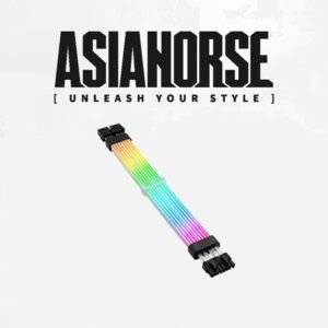ASIAHORSE 18AWG GPU 2×8 Pin ARGB Extension Cable – 300mm Black | 54 Addressable LEDs | Dual LED Module | 5V 3-Pin AURA Sync | Silicone Sleeved Design | Clean Cable Management