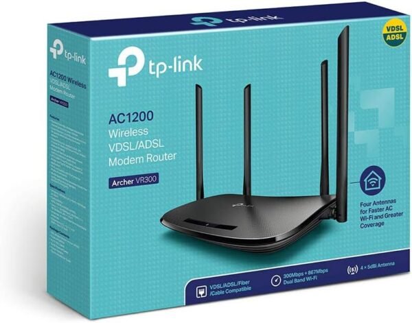 TP-Link AC1200 Archer VR300 Wireless VDSL and ADSL Modem Router – Black