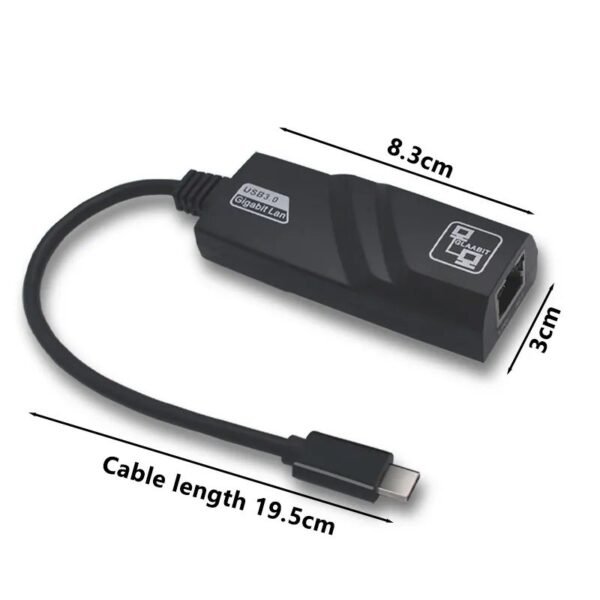 USB-C to Ethernet Adapter – USB 3.0 Type-C to Gigabit Ethernet (RJ45) Adapter – Up to 1000 Mbps, Compatible with Windows/Mac OS/Chrome OS, Black