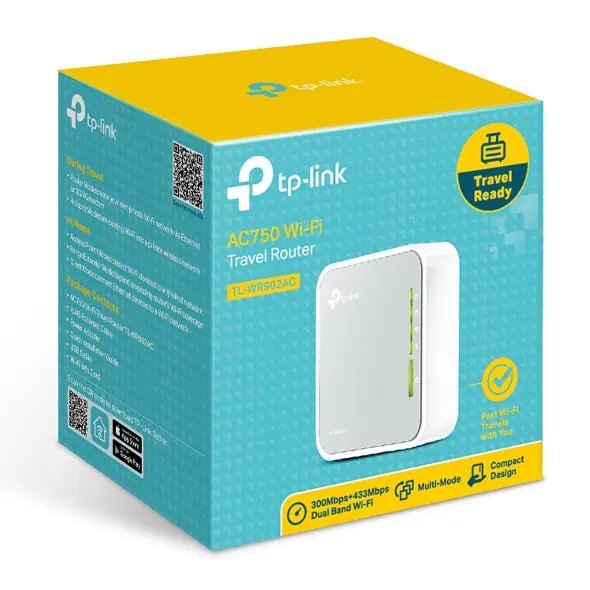 2025/12/1000392582.jpg TP-Link TL-WR902AC AC750 Dual-Band Travel Router – Compact, 5 GHz & 2.4 GHz Wi-Fi, Multi-Mode, USB File Sharing & Charging, 733 Mbps Speed, Portable