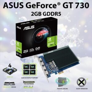 ASUS GeForce® GT 730 Graphics Card With 2GB GDDR5, 4x HDMI 4K Output, Passive Cooling, Single-Slot Design, PCIe 2.0, GPU Tweak II, Windows 11 Support