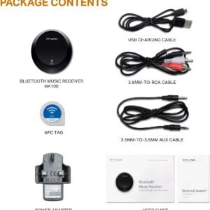 2025/12/1000392670.jpg TP-Link HA100 NFC-Enabled Bluetooth Music Receiver – Wireless Streaming, 20m Range, Bluetooth 4.1, USB Powered, 3.5mm & RCA Output, for Home Stereo Systems