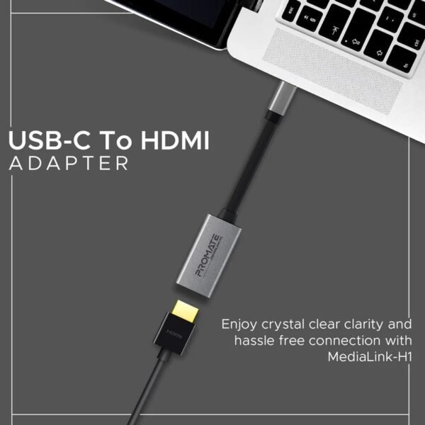 Promate USB-C to HDMI Adapter | 4K UHD @30Hz, 1080p@60Hz | Plug-and-Play HDMI Converter for Mac, Windows, Android & iPad Pro | Compact 4K Video Adapter – Black