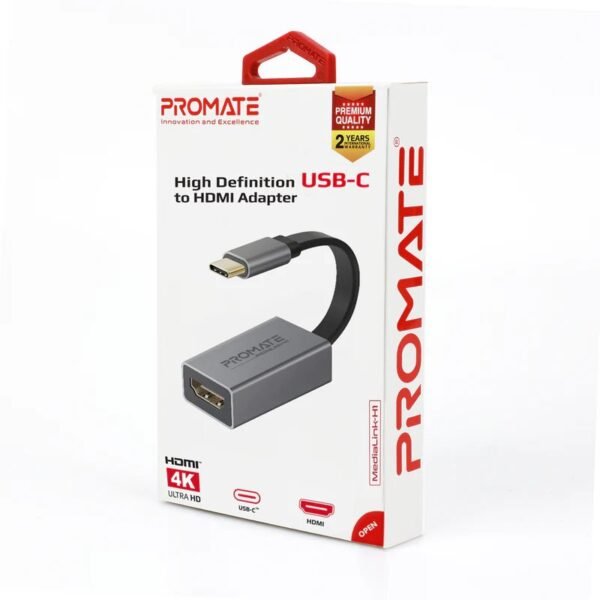 Promate USB-C to HDMI Adapter | 4K UHD @30Hz, 1080p@60Hz | Plug-and-Play HDMI Converter for Mac, Windows, Android & iPad Pro | Compact 4K Video Adapter – Black