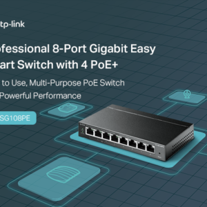 2025/12/1000392729.png TP-Link TL-SG108PE 8-Port Gigabit Easy Smart Switch – 4× PoE+ Ports 64W Budget, VLAN, QoS, IGMP Snooping, Auto-Recovery, Fanless Metal Case, Desktop/Wall-Mount