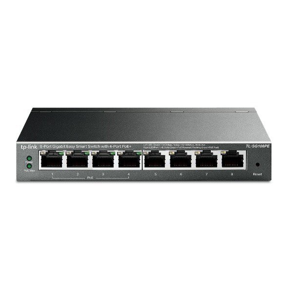 2025/12/1000392730.jpg TP-Link TL-SG108PE 8-Port Gigabit Easy Smart Switch – 4× PoE+ Ports 64W Budget, VLAN, QoS, IGMP Snooping, Auto-Recovery, Fanless Metal Case, Desktop/Wall-Mount