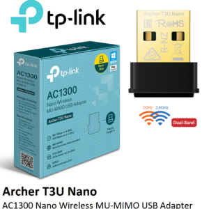 TP-Link Archer T3U Nano USB WiFi Adapter for PC AC1300 2.4G/5G Dual-Band Wireless Network Transceiver Adapter for Desktop PC, Travel Size, Supports Windows & Mac OS