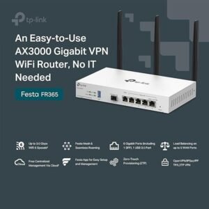 TP-Link Festa FR365 AX3000 Gigabit VPN Router – Dual-Band Wi-Fi 6, Cloud Management, 5 WAN Load Balancing, SFP Port, VPN Security, Mesh Networking, Zero-Touch Setup