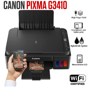 Canon Pixma G3410 3in1 INK WIFI Printer – Print, Copy, Scan, Cloud Link –  Up to 48001 x 1200 dpi Resolution – Black and Colour Printing – Refillable Ink Tank | BLACK