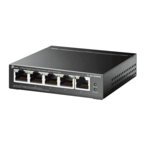 2026/01/1000397993.png TP-Link TL-SG105MPE 5-Port Gigabit Easy Smart Switch – 4× PoE+ Ports 120W Budget, VLAN, QoS, IGMP Snooping, PoE Auto-Recovery, Fanless Metal Case, Desktop/Wall-Mount