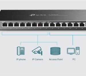 2026/01/1000397998.jpg TP-Link Omada TL-SG2016P 16-Port Gigabit Smart Switch with 8-Port PoE+, 120W Budget, Omada SDN Cloud Control, VLAN, QoS, ACL, Fanless Metal Design for Business Networks