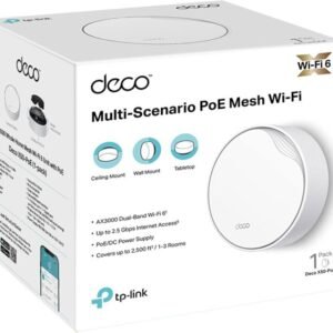 TP-Link Deco X50-PoE AX3000 Mesh WiFi 6 System – Dual-Band 2402+574 Mbps, PoE & DC Power, AI-Driven Seamless Coverage up to 6,500 ft², 2.5 Gbps Ports, HomeShield Security