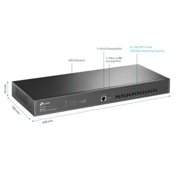 TP-Link TL-SX3008F JetStream 8-Port 10G SFP+ L2+ Managed Switch – 160 Gbps Switching, Static Routing, QoS, IPv6, Omada SDN Cloud Management, Robust Security, Rack-Mountable