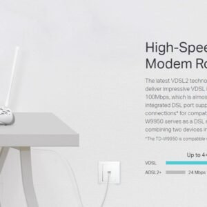 TP-Link 300 Mbps Wireless VDSL/ADSL Modem Router, Single-Band, Broadband Speed Up To 100 Mbps, Versatile Connectivity, 4x Fast Ports, TP-Link Tether App, Easy setup (TD-W9950)