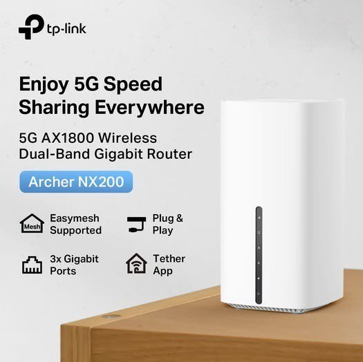 TP-Link Archer NX200 5G AX1800 Dual-Band Gigabit Router with WiFi 6, 4.67 Gbps 5G Speeds, EasyMesh Support, SIM-Based Plug and Play Connectivity, WAN Backup, Whole-Home Coverage