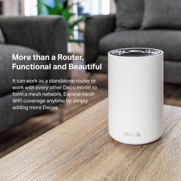 2026/01/1000398980.jpg TP-Link Deco XE75 AXE5400 Tri-Band Mesh WiFi 6E System (2-Pack) – Covers 5,500 ft², 5400 Mbps Speed, 6 GHz Band, AI-Driven Mesh, 200 Devices, 3× Gigabit Ports, HomeShield Security