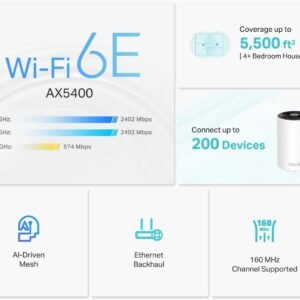 2026/01/1000398982-1.jpg TP-Link Deco XE75 AXE5400 Tri-Band Mesh WiFi 6E System (2-Pack) – Covers 5,500 ft², 5400 Mbps Speed, 6 GHz Band, AI-Driven Mesh, 200 Devices, 3× Gigabit Ports, HomeShield Security