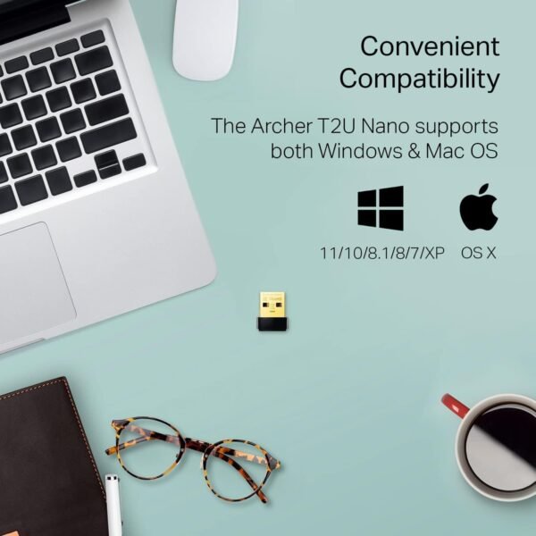 TP-Link Archer T2U Nano Mini – AC600 USB 2.0 Wifi Adapter |2.4GHz and 5GHz Dual Band Wireless Network Adapter for PC Desktop | Supports Encryption Standards | Supports Windows & Mac OS