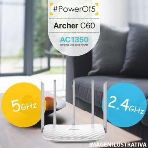 TP-Link Archer C60 AC1350 – 5 Antenna Dual Band Router , Wi-Fi Speed Up to 867 Mbps/5 GHz + 450 Mbps/2.4 GHz, Supports Parental Control, Guest WiFi, MU-MIMO Router, Qualcomm Chipset- White