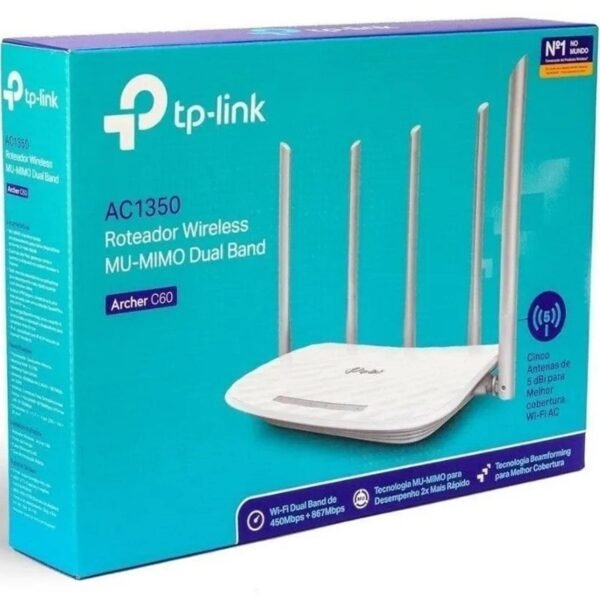 TP-Link Archer C60 AC1350 – 5 Antenna Dual Band Router , Wi-Fi Speed Up to 867 Mbps/5 GHz + 450 Mbps/2.4 GHz, Supports Parental Control, Guest WiFi, MU-MIMO Router, Qualcomm Chipset- White