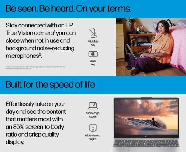 HP  Intel® Core i7-1355U | 8GB DDR4 RAM ; 512GB SSD | 15.6 inch FHD IPS Display | Intel® Iris® Xᶱ Graphics | Backlit Eng./Ara. Keyboard | Free DOS 3.0  | Natural Silver ~ 15-fd0146ne