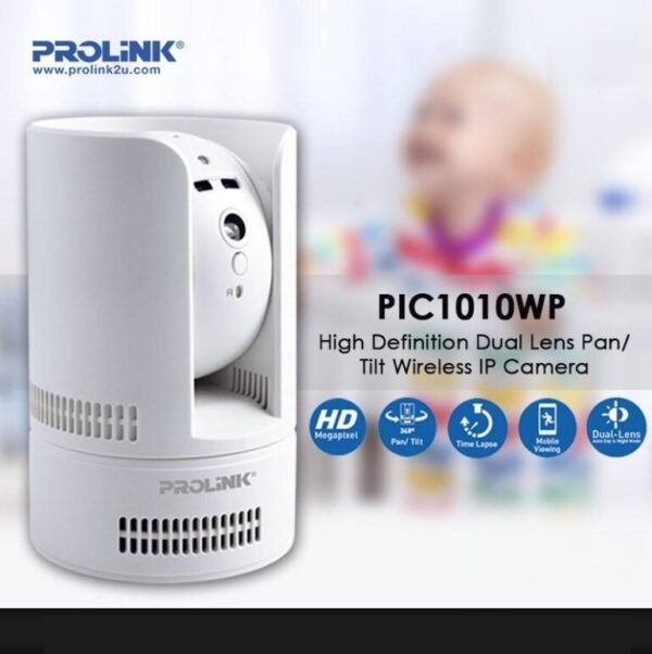 2026/01/1000399179.jpg Prolink PIC1010WP Wireless IP Camera – HD Pan/Tilt, Dual Lens Day/Night Vision, Time-Lapse Recording, 2-Way Audio, Smart Alarm Detection, Plug & Play Setup