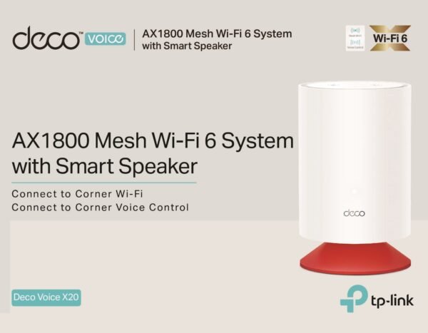 TP-Link Deco Voice X20 AX1800 Whole Home Mesh Wi-Fi 6 System with Alexa Built-In, Dual-Band Wi-Fi, Gigabit Ports, Coverage up to 4000 ft2 ,1.5 GHz Quad-Core CPU, HomeShield Security, Pack of ONE