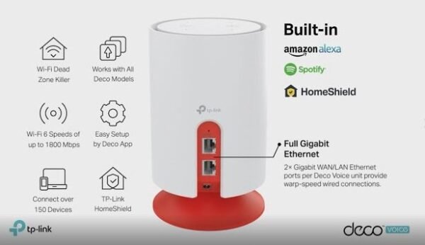 TP-Link Deco Voice X20 AX1800 Whole Home Mesh Wi-Fi 6 System with Alexa Built-In, Dual-Band Wi-Fi, Gigabit Ports, Coverage up to 4000 ft2 ,1.5 GHz Quad-Core CPU, HomeShield Security, Pack of ONE