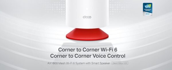 TP-Link Deco Voice X20 AX1800 Whole Home Mesh Wi-Fi 6 System with Alexa Built-In, Dual-Band Wi-Fi, Gigabit Ports, Coverage up to 4000 ft2 ,1.5 GHz Quad-Core CPU, HomeShield Security, Pack of ONE