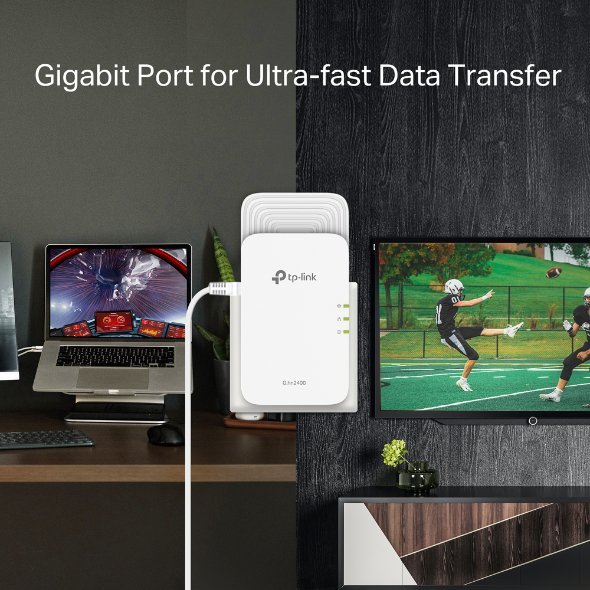 TP-Link Wireless G.hn2400 Powerline AX1800 Wi-Fi 6 Kit, Range Extender/Wi-Fi Booster/Hotspot, Extra Power Socket, 1+2Gigabit Ethernet Ports, Ideal for 8K HD and gaming, Plug and Play | PGW2440 KIT
